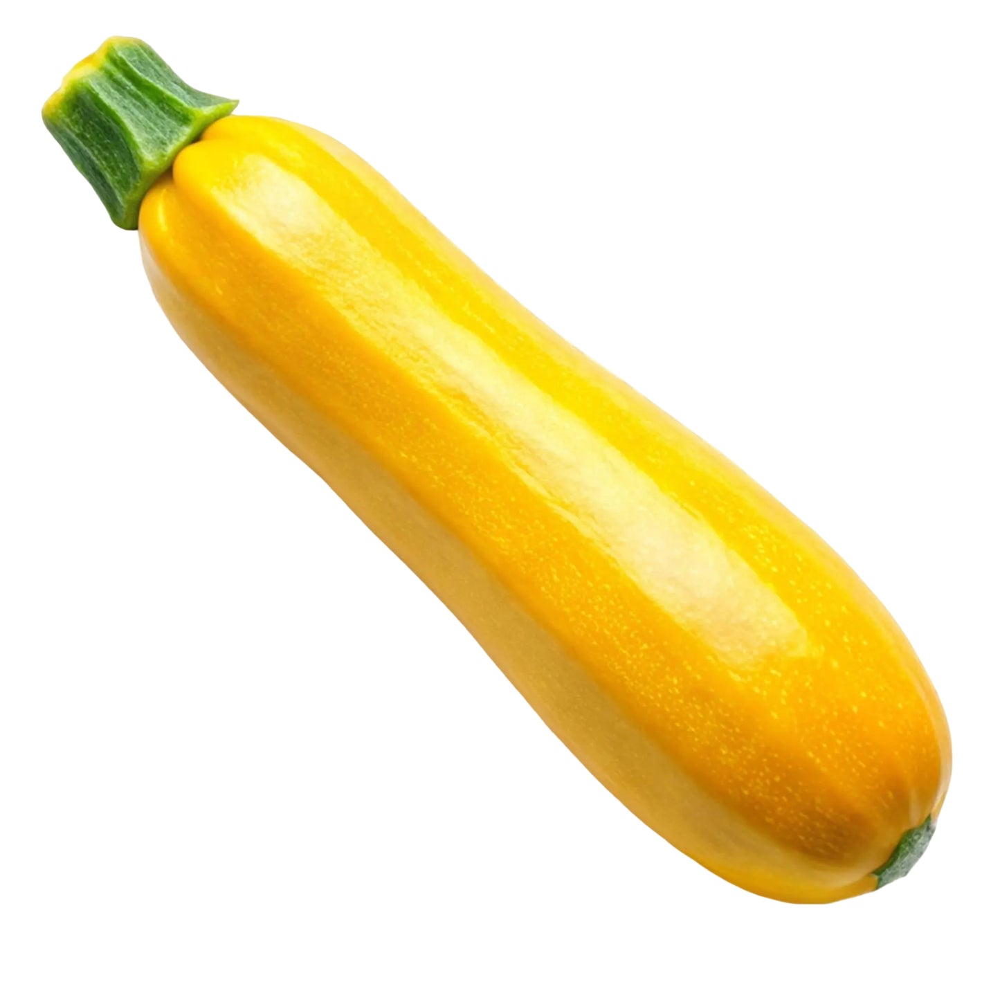 Gelbe Zucchini frisch, längliche Zucchini mit leuchtend gelber Schale, zart und mild im Geschmack, fest und knackig, minimalistisch auf weißem Hintergrund